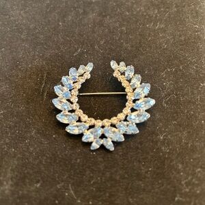 Vintage B. David Signed Sparkling Blue and Silver Rhinestone Brooch